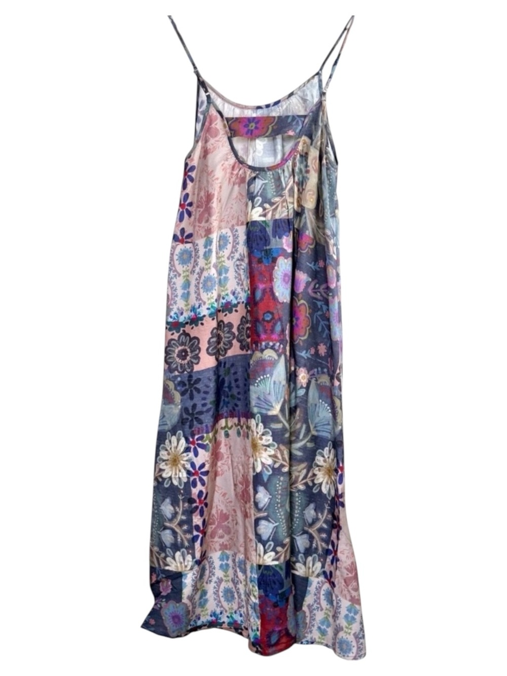Natural Life Lizzie Midi Dress Blue Patchwork Boho Floral Medium NWT - Picture 5 of 9